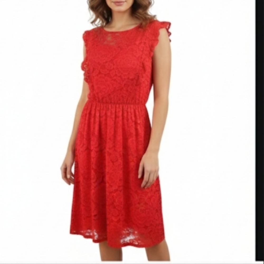 Elegant Red Lace Dress new size XL fit n flair floral